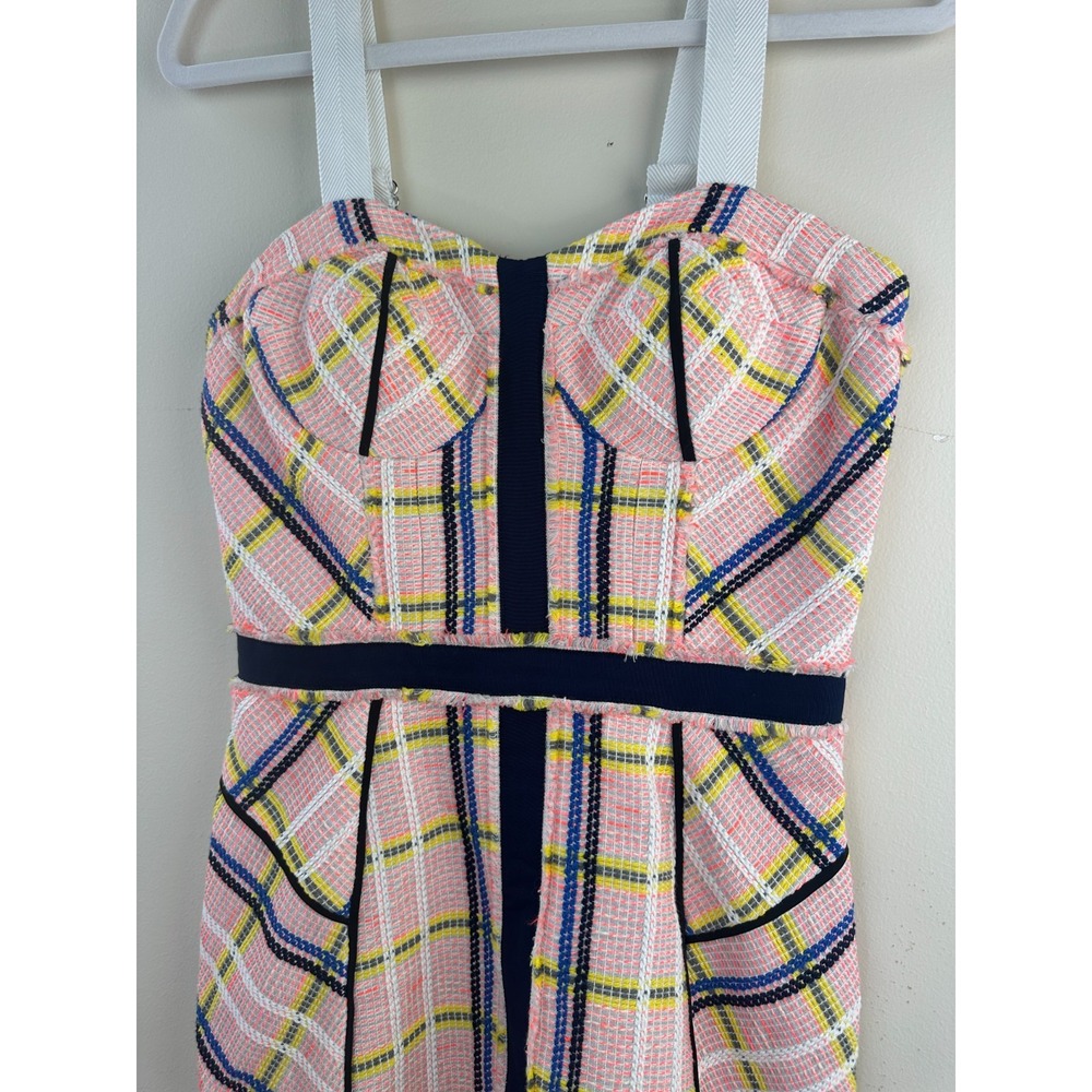 Rebecca Minkoff Clara Pink Plaid Tweed Bustier Mini Dress Size 8 Preppy Coquette - Picture 4 of 12